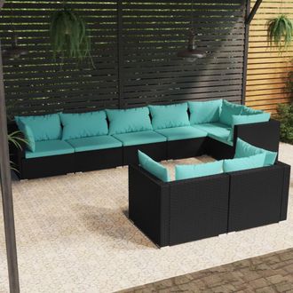 vidaXL 8 Pcs Garden Lounge Set Con Vime Pe Negro
