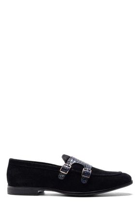 Carlos By Carlos Santana Virtuoso Double Monk Loafer in Navy Croco Print at Nordstrom, Size 10.5