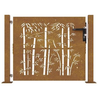 Berkfield Home Beautiful Garden Gate 105x80 cm Corten Steel Bamboo Design in Brown