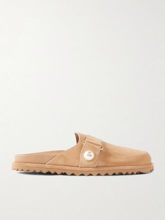 Jimmy Choo London Sabot In Camoscio Con Perle Sintetiche Fayence - Marrone