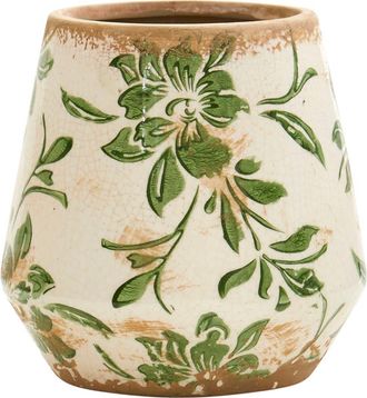 Nearly Natural 5.5-in Tuscan Ceramic Green Scroll Planter at Nordstrom