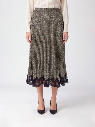 Ermanno Scervino Check Cr&ecirc;pe Pleated Midi Skirt with Lace Inserts