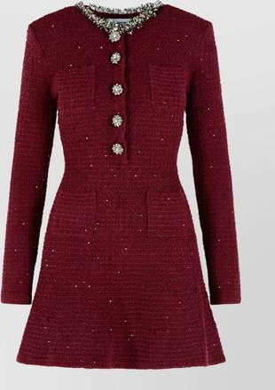 Self Portrait textured knit crystal-embellished mini dress