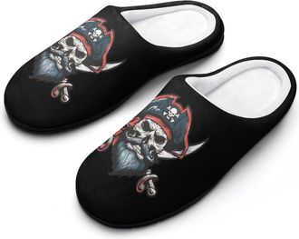 Generic Pirates Skull Hat Crossbones Slippers Men Winter Warm Cotton Anti-Slip Indoor Slip-Ons House Shoes