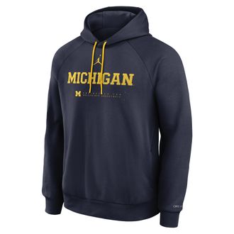 Nike Jordan Mens Michigan Courtside Basketball Practice Jordan Brand Dri-FIT Pullover Hoodie in Blue | 0JEJCNAMMWN-REJ