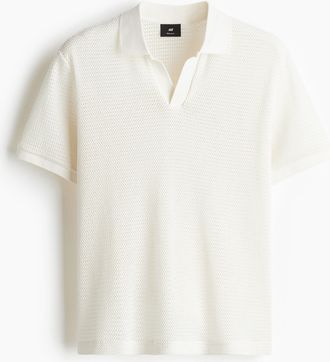 H&M Poloshirt in Ajourstrick Regular Fit - White
