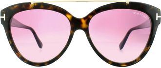 Tom Ford Oval Dark Havana Gradient Mirror Violet Sunglasses
