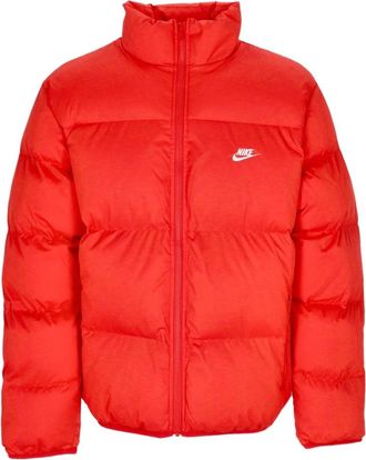 Nike Rood/Witte Pufferjas met hoge kraag - Heren - Outdoorjassen - Rood - L - Leer - Fitness