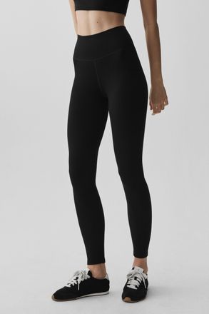 Alo | Seamless Modal Ribbed High-Waist 7/8 Legging in Black, Size: Medium