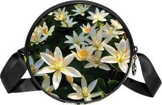 Generic Circle Crossbody Bag for Women, Lily flower Small Sling Bag Daypack with Zipper Adjustable Shoulder Straps Casual Ladies Girls Round Purse