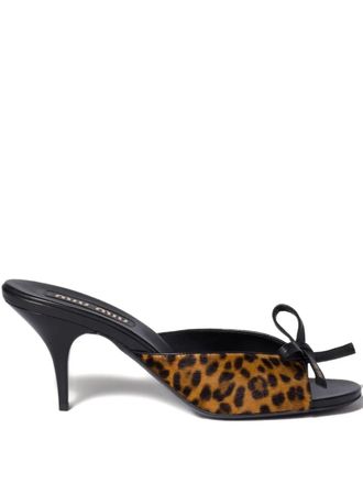 Miu Miu logo-bow leather sandals - women - Calf Hair/Calf Leather/Calf Leather/Calf Leather - 36.5 - Brown
