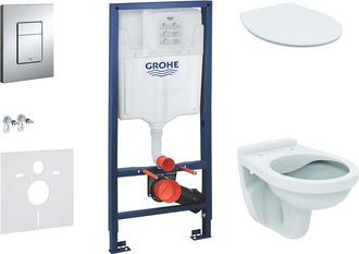 GROHE Rapid Sl - Conjunto De M&oacute;dulo De Instalaci&oacute;n Empotrado, Inodoro Alpha Con Asiento, Pulsador De Descarga Skate Cosmopolitan, Cromo 38528set-kd