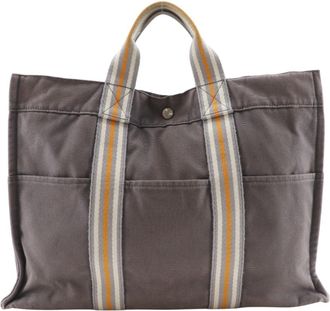 Hermès Gray Cotton Canvas Handbag Tote Bag (Pre-Owned)