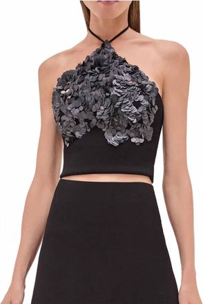 Alexis Relle Halter Sequin Top In Black