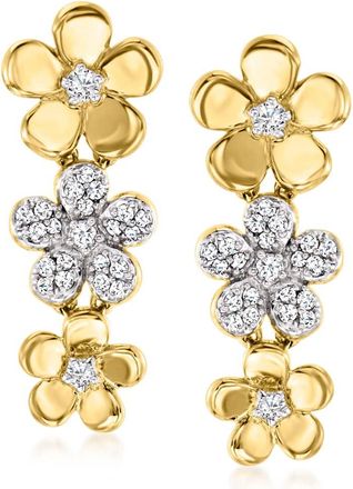 Ross-Simons Diamond Flower Drop Earrings in 18kt Gold Over Sterling
