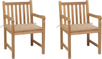 vidaXL Sillas De Jard&iacute;n 2 Uds Madera Maciza De Teca Con Cojines Beige Vidaxl