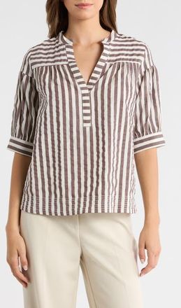 Sugarlips Catana Stripe Split Neck Top in Tan-White at Nordstrom, Size X-Small