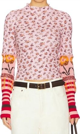 Free People Bold Bowery Folded Sleeve Top In Cherry Blossom Combo