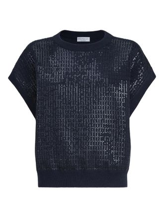 Brunello Cucinelli dazzling check-pattern top - Blauw