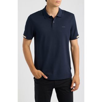 BOSS Parlay Solid Cotton Piqu&eacute; Polo in Dark Blue at Nordstrom, Size Xxx-Large