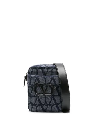 Valentino Garavani small Loc&ograve; denim messenger bag - men - Fabric/Calf Leather - One Size - Blue