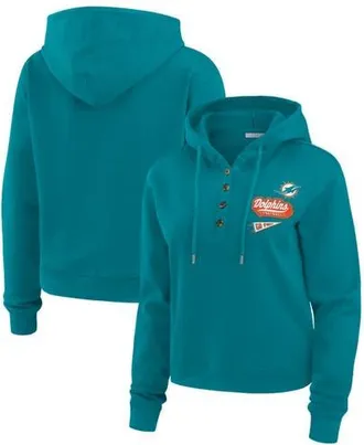 WEAR by Erin Andrews Womens WEAR by Erin Andrews Aqua Miami Dolphins Waffle-Knit Pullover Hoodie at Nordstrom, Size Xx-Large