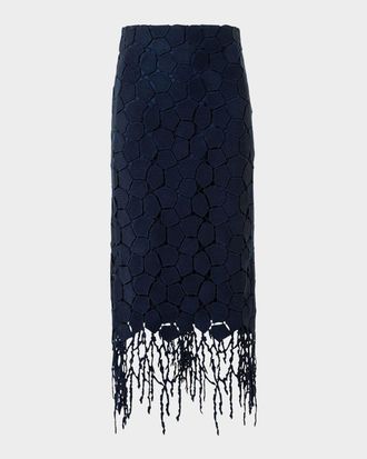 Akris Broken Stone Guipure Fringed Midi Pencil Skirt