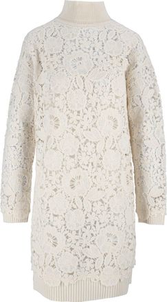 Ermanno Scervino Long-Sleeve Floral Lace Overlay Midi Dress