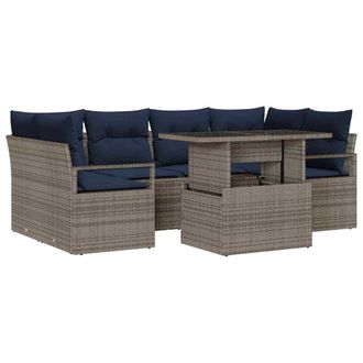 vidaXL Conjunto De Sof&aacute; De Jard&iacute;n Con Coj&iacute;n 7 Pcs Gris Y Azul Marino Vidaxl
