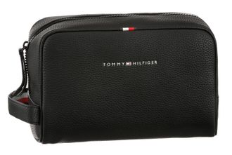 Tommy Hilfiger Kosmetiktasche TOMMY HILFIGER ESSENTIAL PU WASHBAG, Damen, Gr. B/H/T: 27cm x 15cm x 11cm, schwarz, Lederimitat, Taschen Kosmetiktasche, in schlichter 