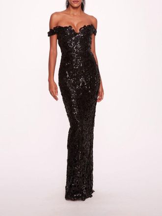 Marchesa Abito da sera con paillettes - Nero