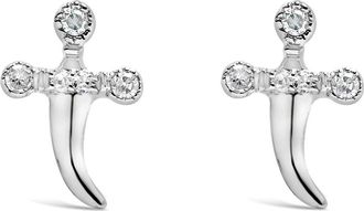 House of Brilliance 925 Sterling Silver Diamond Accent Knife Earrings in White at Nordstrom
