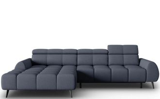 BLOOMINGLOFT Design Ecksofa Alyse mit Relaxfunktion - Strukturstoff Dunkelblau