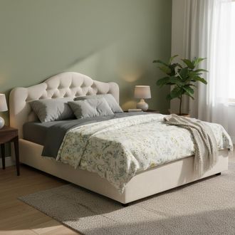 Dmora Cama Doble Allik, Colch&oacute;n Incluido Desenfundable, Made In Italy, Con Almacenaje, Beige
