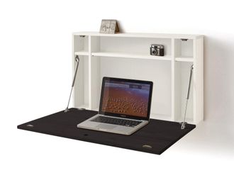 HOGAR 24 Escritorio flotante madera puerta abatible, blanco y negro