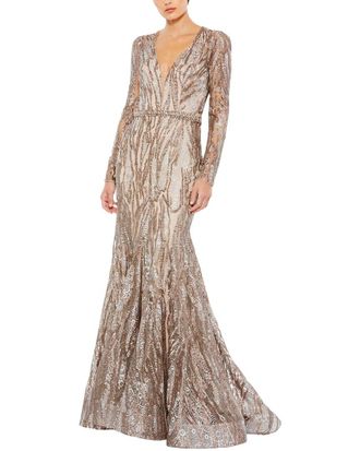 Mac Duggal Embellished Plunge Neck Trumpet Gown