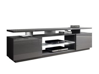 Mirjan24 Mueble Tv Charlotte 138, Gris + Gris Brillante, N&uacute;mero De Puertas: 2, N&uacute;mero De Cajones: 0, 180x56x40cm, Led