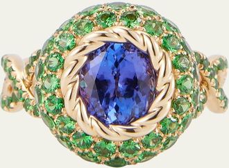 Mellerio 18K Yellow Gold Blue Velvet Ring with Tanzanite and Tsavorite