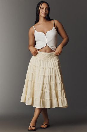 Pilcro Reese 100% European Linen Midi Skirt by Pilcro
