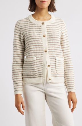 Beach Lunch Lounge Piera Stripe Cardigan in Khaki/ivory at Nordstrom, Size X-Large