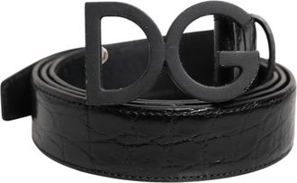 Dolce & Gabbana Black Leather Classic Metal DG Buckle Mens Belt