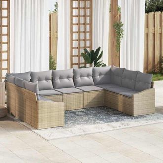 vidaXL Conjunto De Comedor De Jard&iacute;n Con Coj&iacute;n 9 Pcs Beige, Gris Claro Vidaxl