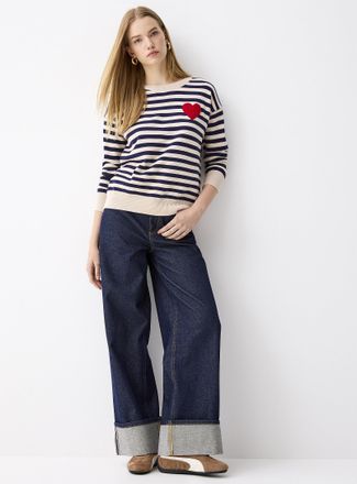 Twik Womens Fleece heart striped sweater