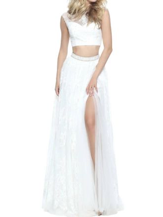Sherri Hill Two-Piece Lace Prom Dress In Ivory