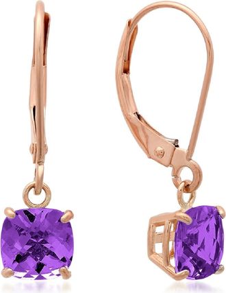 MAX + STONE Solid 10K Yellow, White or Rose Gold 6mm Cushion Cut Gemstone Dangle Earrings