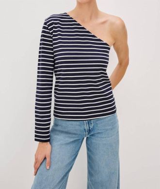 Rails Sara Asymmetrical Long Sleeve Top In Nautical Stripe