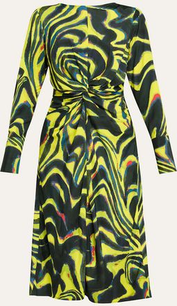 Christopher John Rogers Printed Knotted Waist Midi Dress
