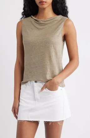 Mango Cowl Neck Linen Tank in Khaki at Nordstrom, Size X-Small
