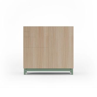 HERDASA Zapatero de melamina nogal claro patas verde 90x90x27 cm