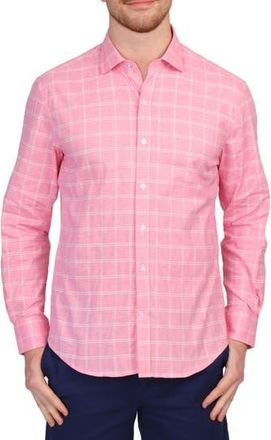 Tailorbyrd Windowpane Stretch Cotton Button Down Shirt in Sunwashed Red at Nordstrom Rack, Size Xx-Large